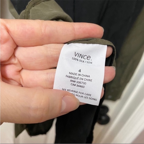 Vince Color Block, Olive & Black, Silk Tunic Top, Like NEW. Size 4 - Picture 6 of 14